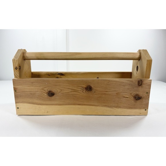 Handmade Solid Pine Wooden Tool Box Caddy Rustic Garden Tote Organizer 20x7x10" - Picture 2 of 13